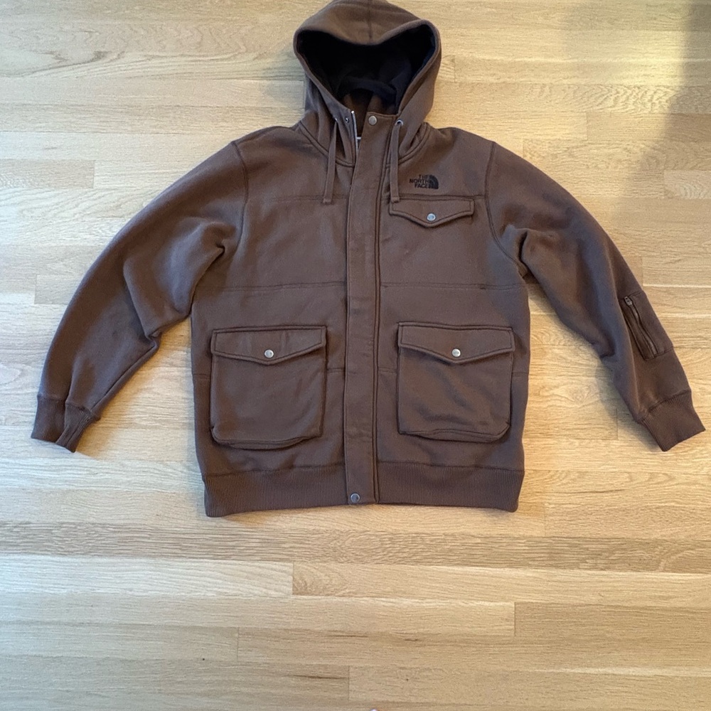 The North Face Men’s Brown Heavy Hooded Sweatshirt wi Exterior Pockets /  Lined